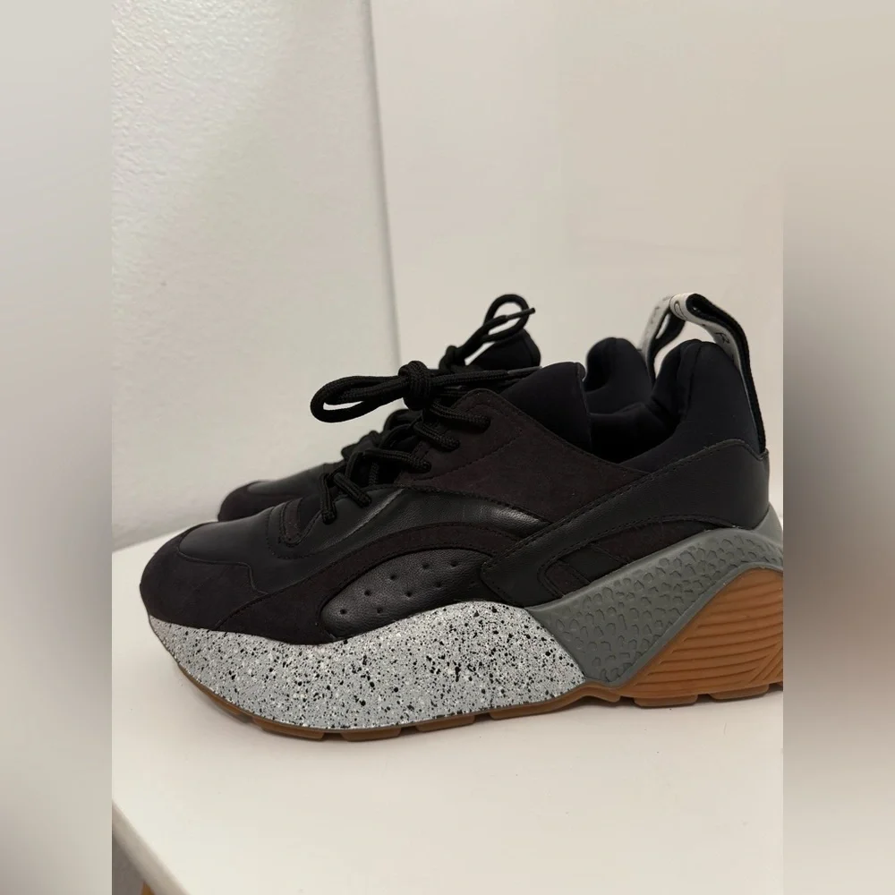 Stella McCartney Black Faux Leather and Suede Eclypse Sneakers Size 37